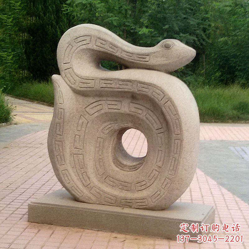 公园砂岩生肖动物蛇石雕摆件