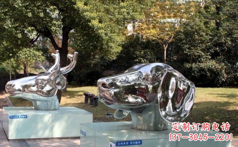 公园十二生肖头像不-锈-钢-雕-塑-