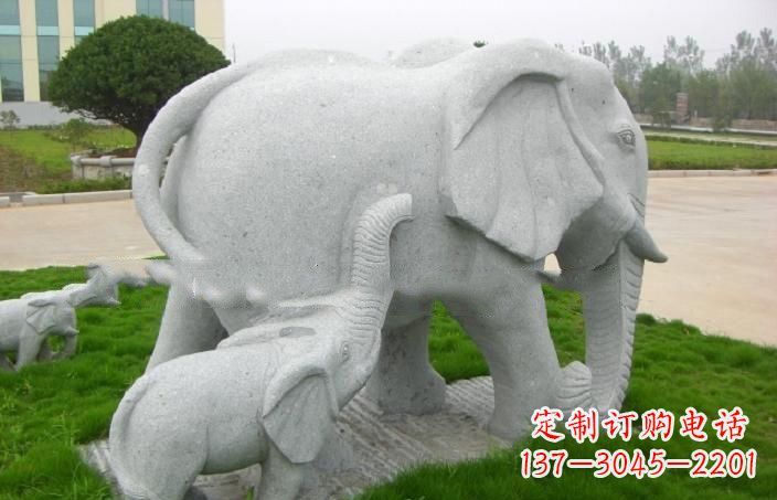 公园石雕母子大象