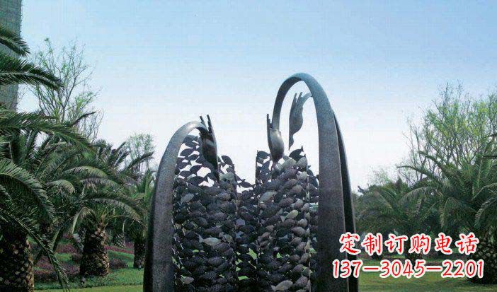 公园水草下的鱼群景观铜雕