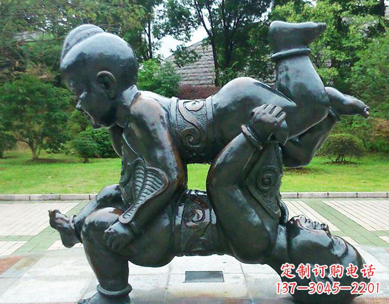 公园四喜娃娃铜雕 (2)