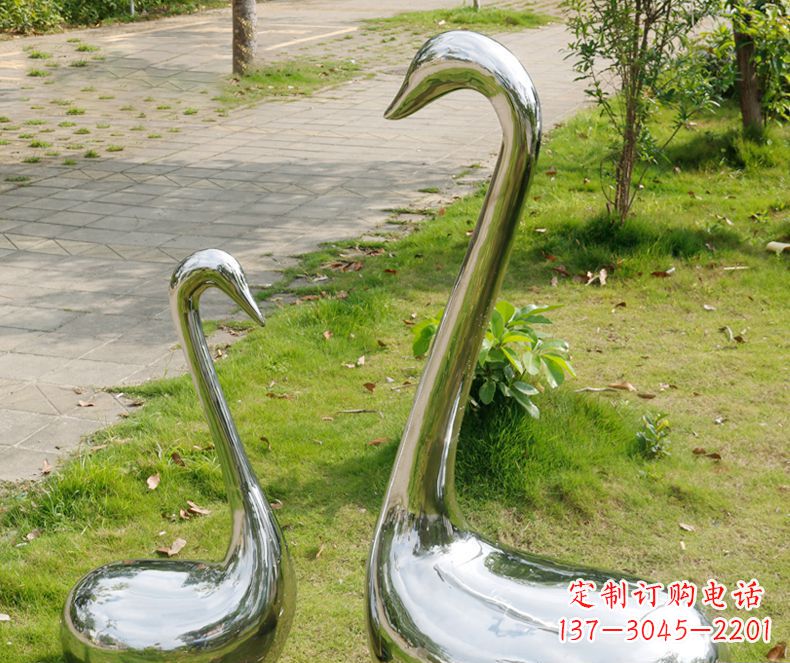 公园天鹅抽象不-锈-钢-雕-塑-