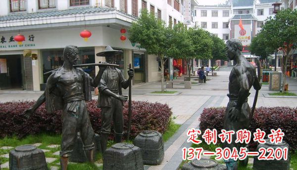 公园挑扁担人物铜雕