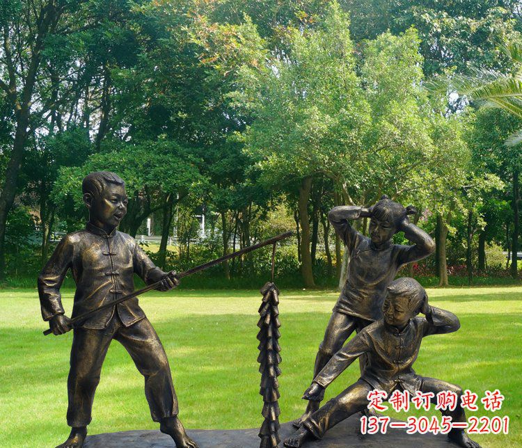 公园铜雕放鞭炮人物雕塑