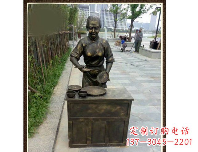 公园铜雕卖小吃人物雕塑