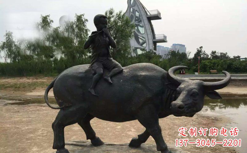 公园铜雕牧童骑牛动物雕塑
