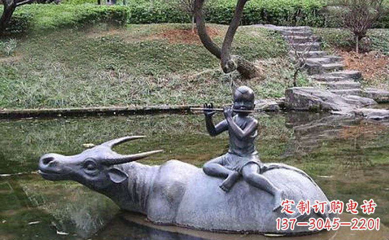 公园铜雕牧童骑黄牛动物雕塑