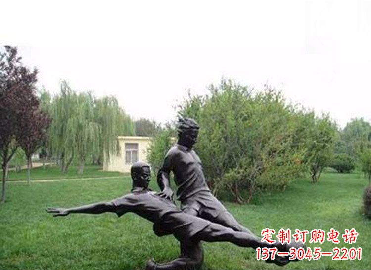 公园铜雕双人踢球人物雕塑