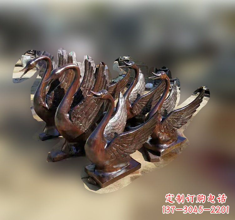 优雅美丽的铜雕天鹅塑料 优雅美丽的铜雕天鹅塑料