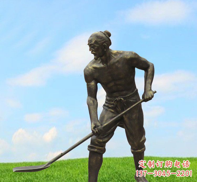 公园铜雕田地浇水人物雕塑