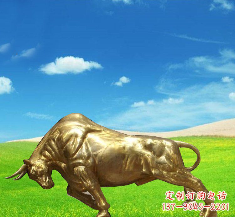 公园铜雕贴金黄牛动物雕塑