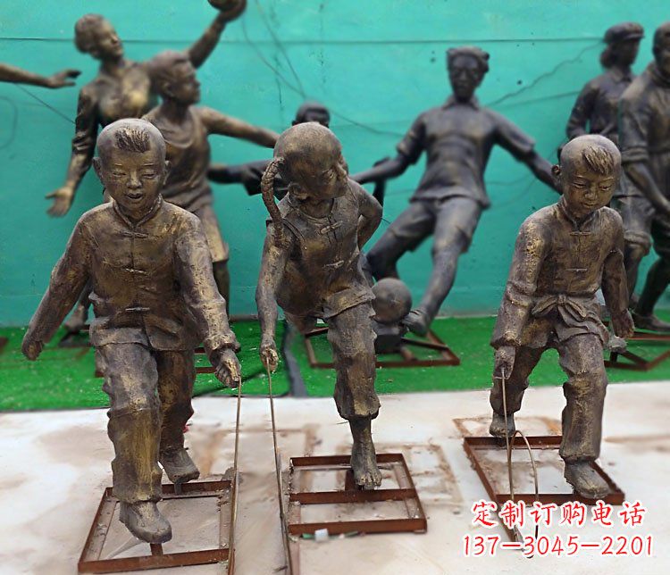 公园铜雕玩游戏花圈人物雕塑