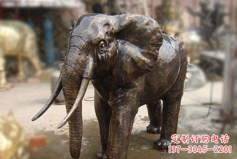 公园铜雕象牙大象动物雕塑