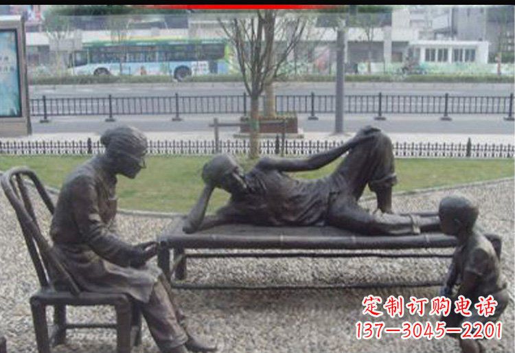 公园铜雕一家三口玩耍人物雕塑