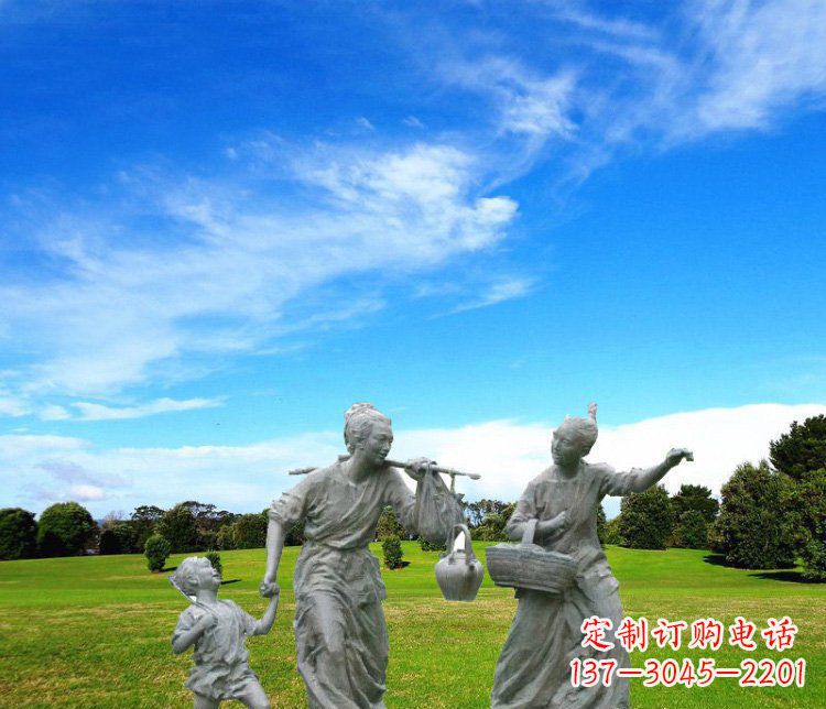 公园铜雕一家三口小品人物雕塑