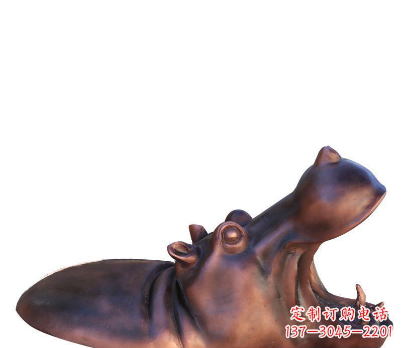 公园铜雕张嘴河马动物雕塑