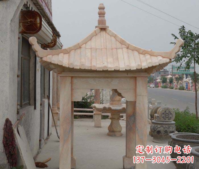 公园晚霞红六角石雕凉亭 (4)