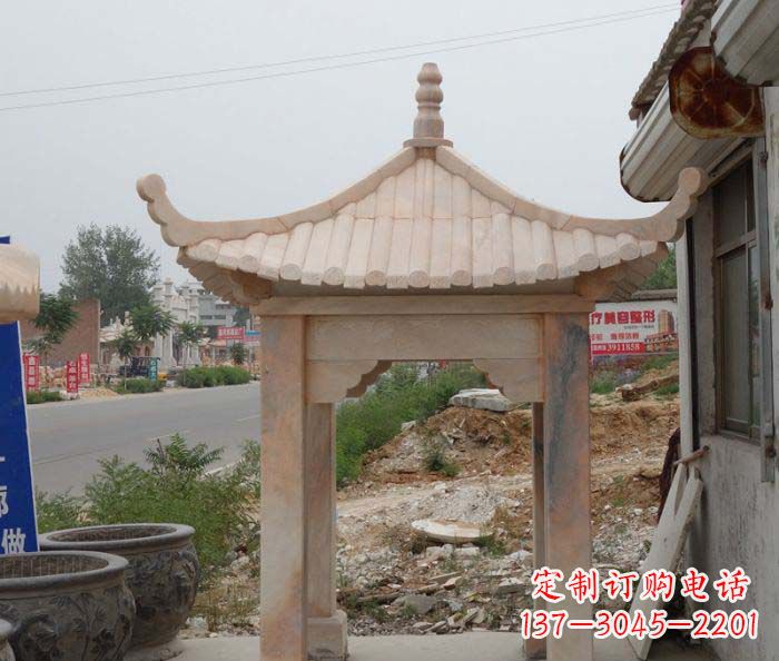 晚霞红四角凉亭雕塑 晚霞红四角凉亭雕塑