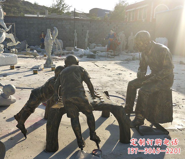 公园下棋人物铜雕 (2)