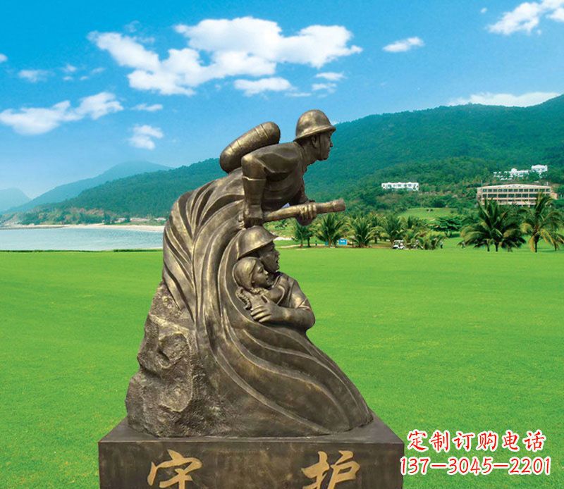 弘扬消防文化的消防员雕塑 弘扬消防文化的消防员雕塑