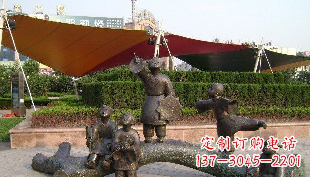 公园小孩放风筝景观铜雕
