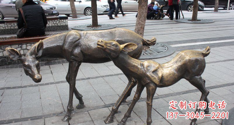 公园小鹿动物铜雕 (2)