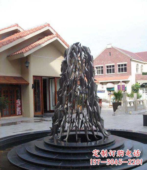 公园鱼群喷泉铜雕