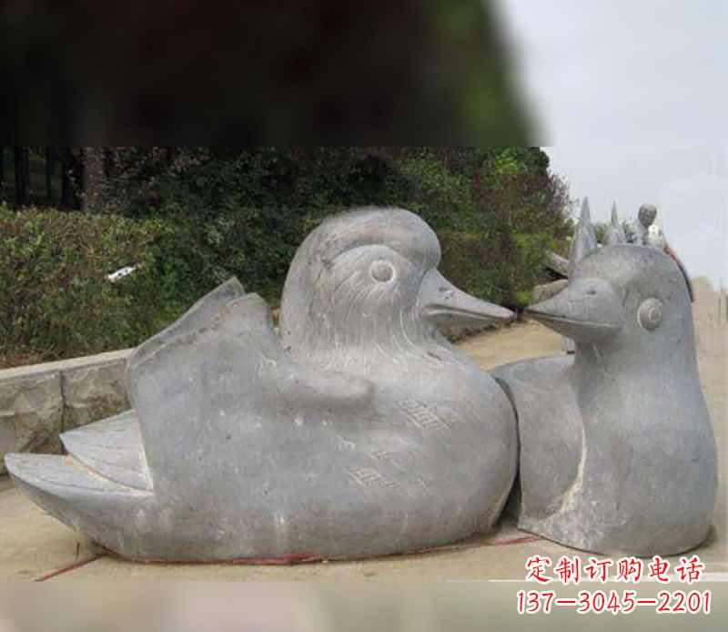 中领雕塑传统鸳鸯石雕 中领雕塑传统鸳鸯石雕