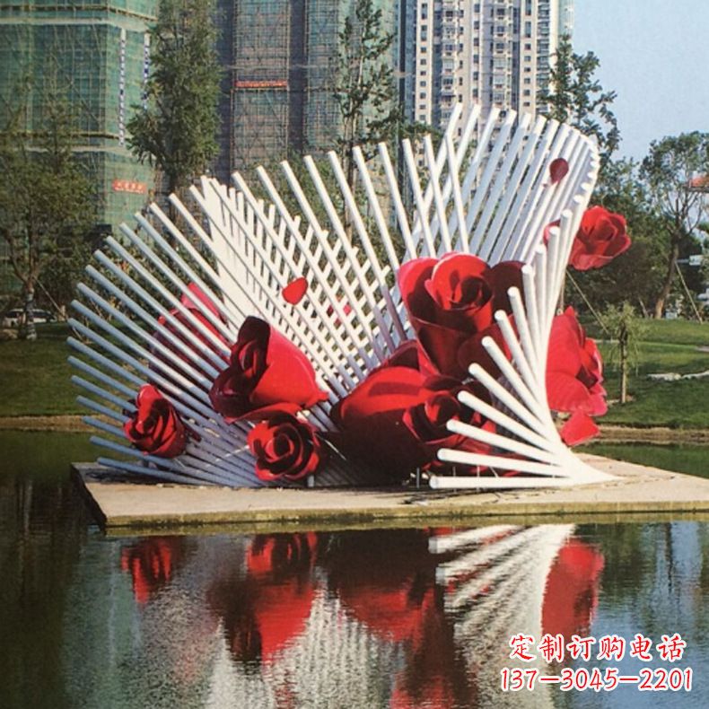 玫瑰之美，不锈钢艺术雕塑