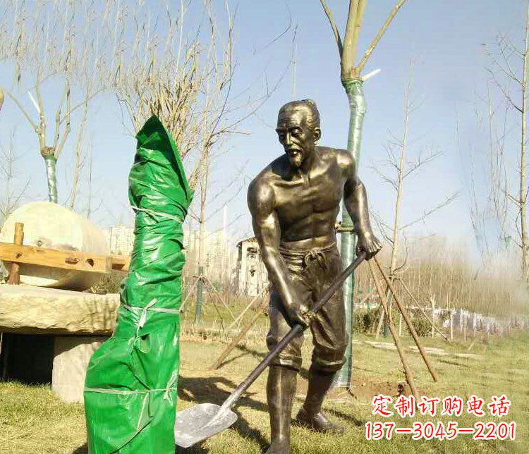 公园栽树人物铜雕