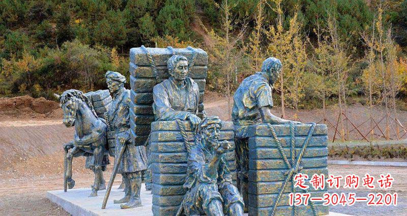 公园运送砖的人物小品铜雕