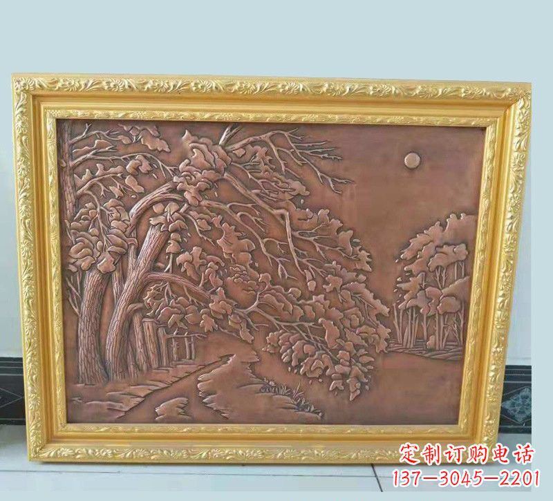 供应锻铜浮雕_秋天日落风景图