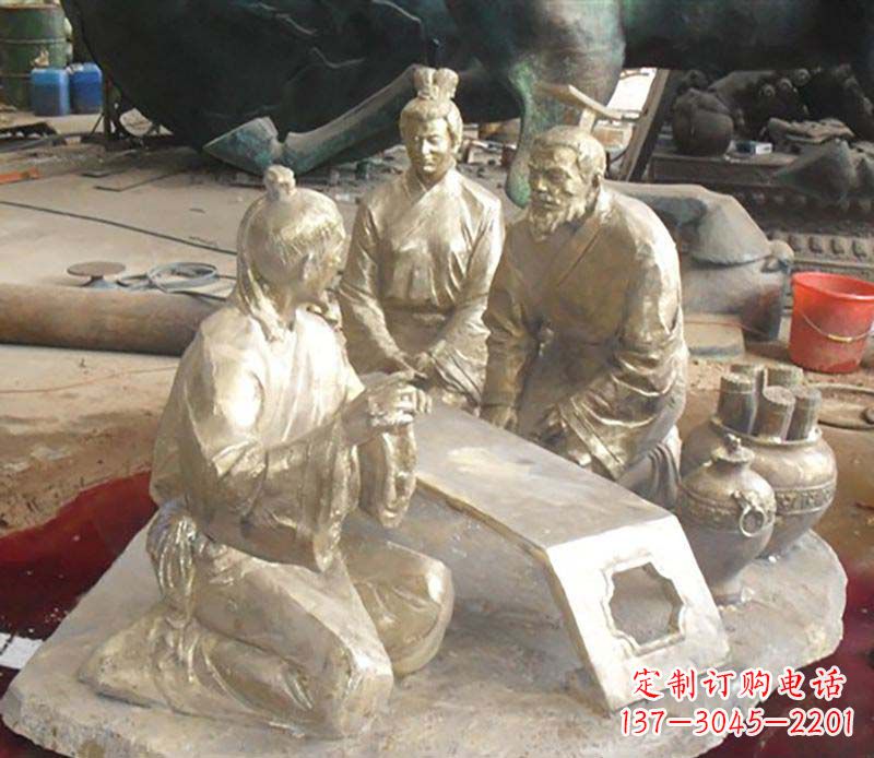 古代喝酒聊天人物铜雕