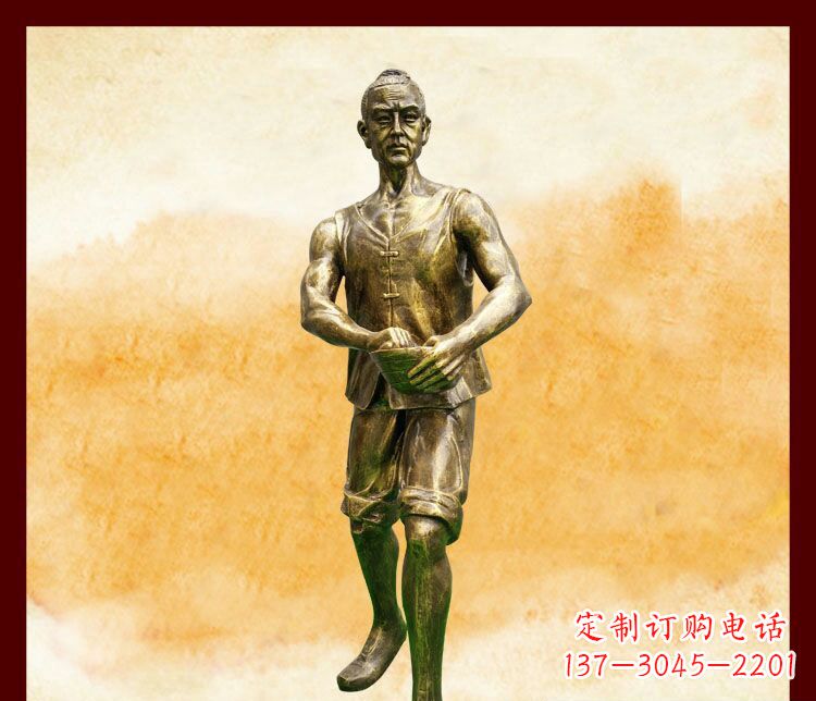 古代农耕人物铜雕