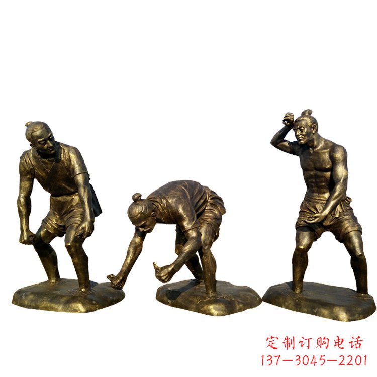 古代劳动的农民铜雕