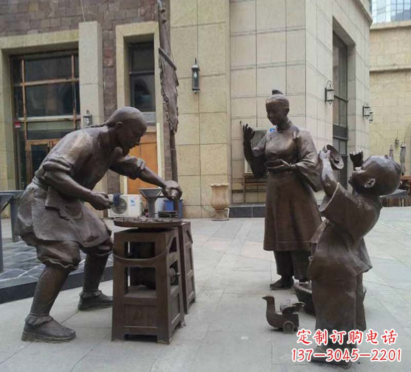 古代买卖小吃人物铜雕