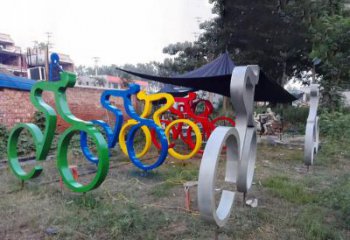 抽象不锈钢自行车雕塑
