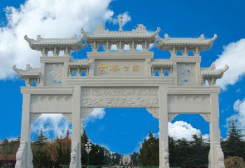 传承历史的精美汉白玉三门牌楼雕塑