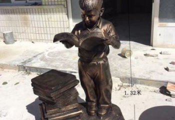 公园人物小孩看书小品铜雕