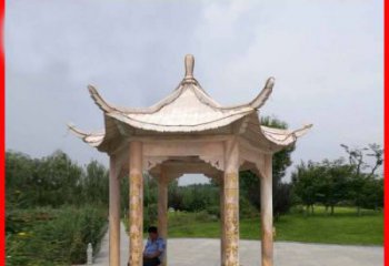 晚霞红六角石凉亭雕塑