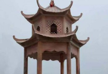 中领雕塑双层六角石雕凉亭