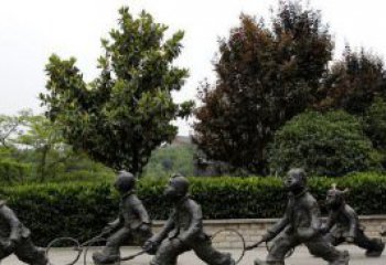 精美推铁圈小品铜雕，让小孩更加可爱
