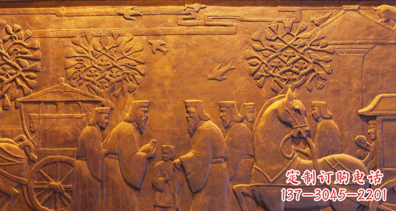 古代人物和马车铜浮雕