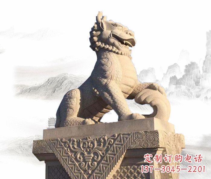 古代神兽大理石麒麟石雕 (2)