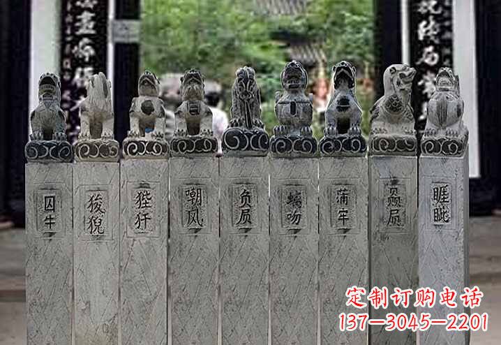 古代神兽青石拴马柱石雕