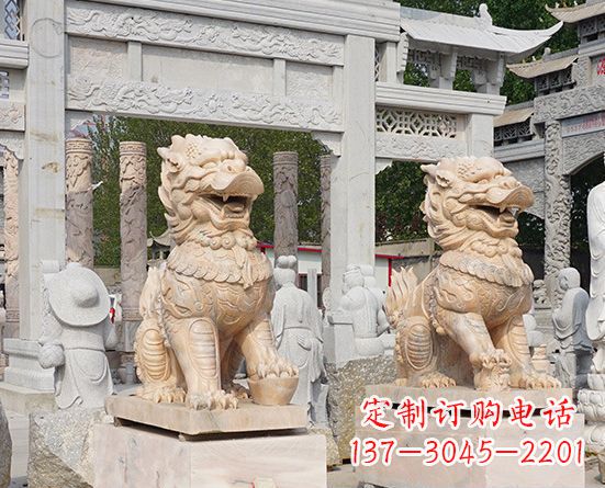 古代神兽晚霞红麒麟石雕 (3)