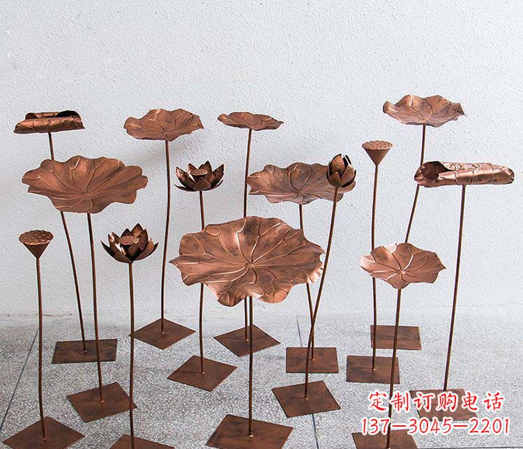 古铜色荷花摆件不-锈-钢-雕-塑-