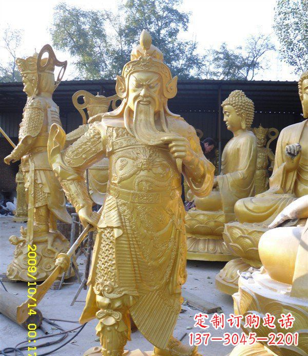 关二爷玻璃钢仿铜人物雕塑
