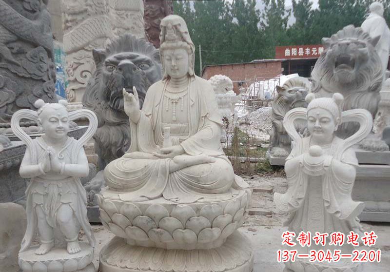 观音菩萨善财童子和龙女雕塑