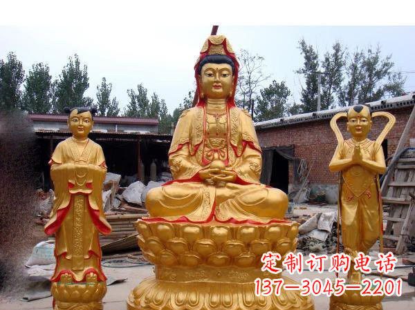观音善财童子龙女铜雕